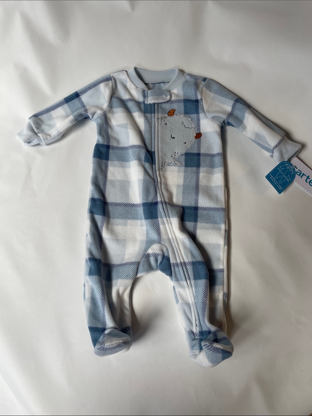 Carter's Blue and White Plaid Fleece Footed One-Piece
